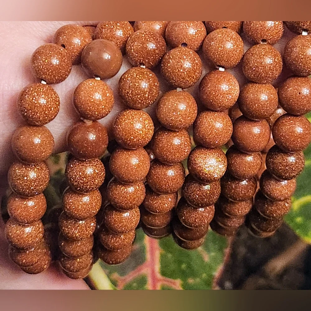 Gold Sandstone 10mm Stretch Beaded Crystal Bracelet - Picture 3 of 6